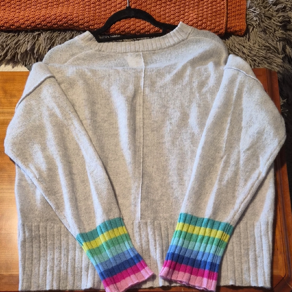100% Cashmere Colorful Stripe Cuff Women's Sweater